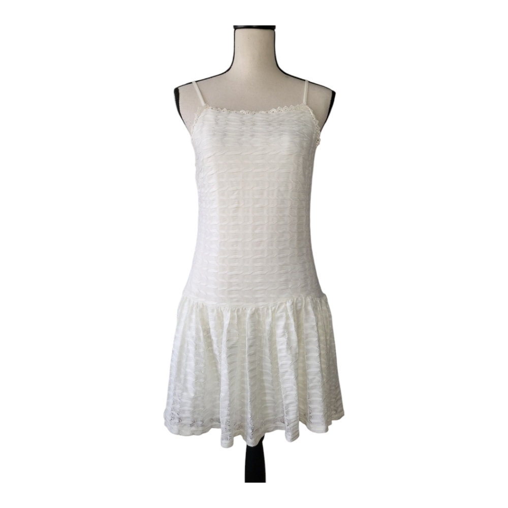 💕Speechless Womens Lace Crochet Trim; Drop Waist Sleeveless Square Neck SizS